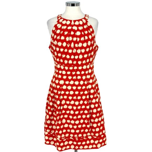 Eliza J Brush Dot Sleeveless A-Line Halter Dress Dark Coral Ivory Size 12 - Picture 1 of 12